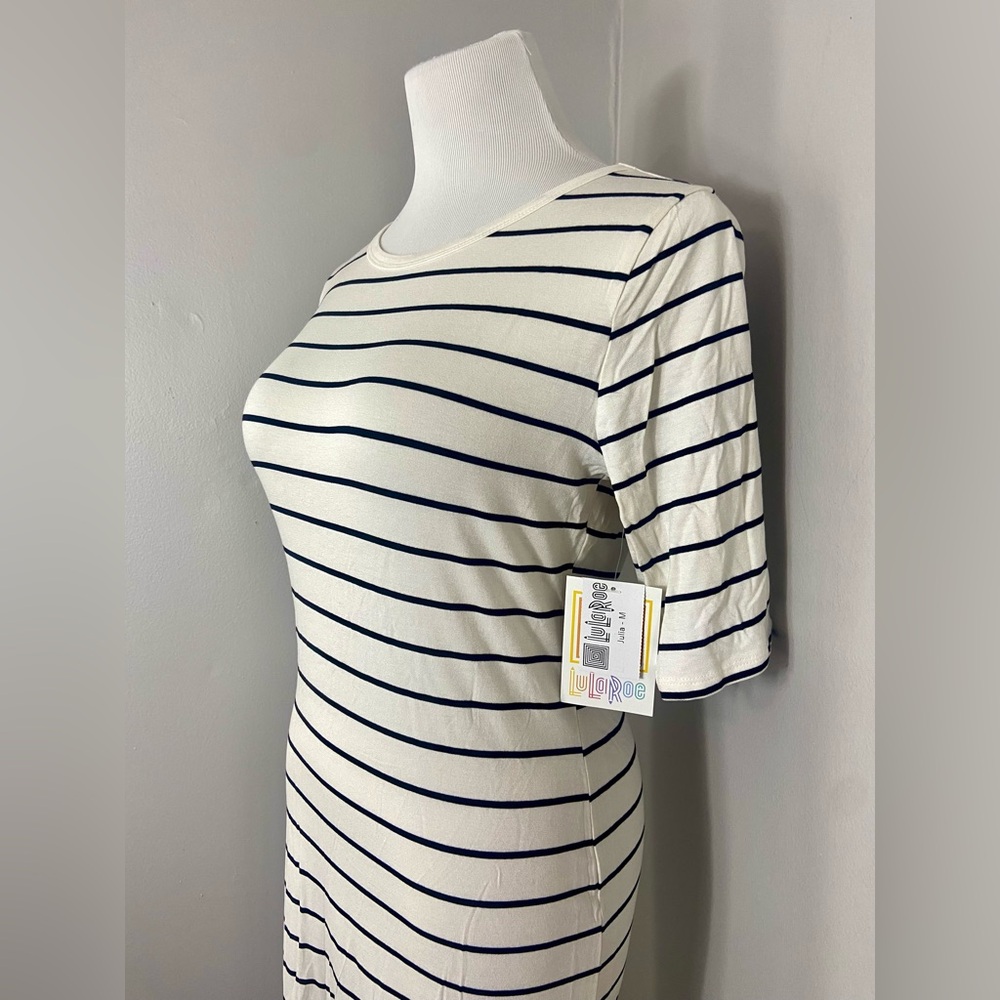 LuLaRoe Julia Dress Black and White Striped Midi Form Fitting - Picture 3 of 7